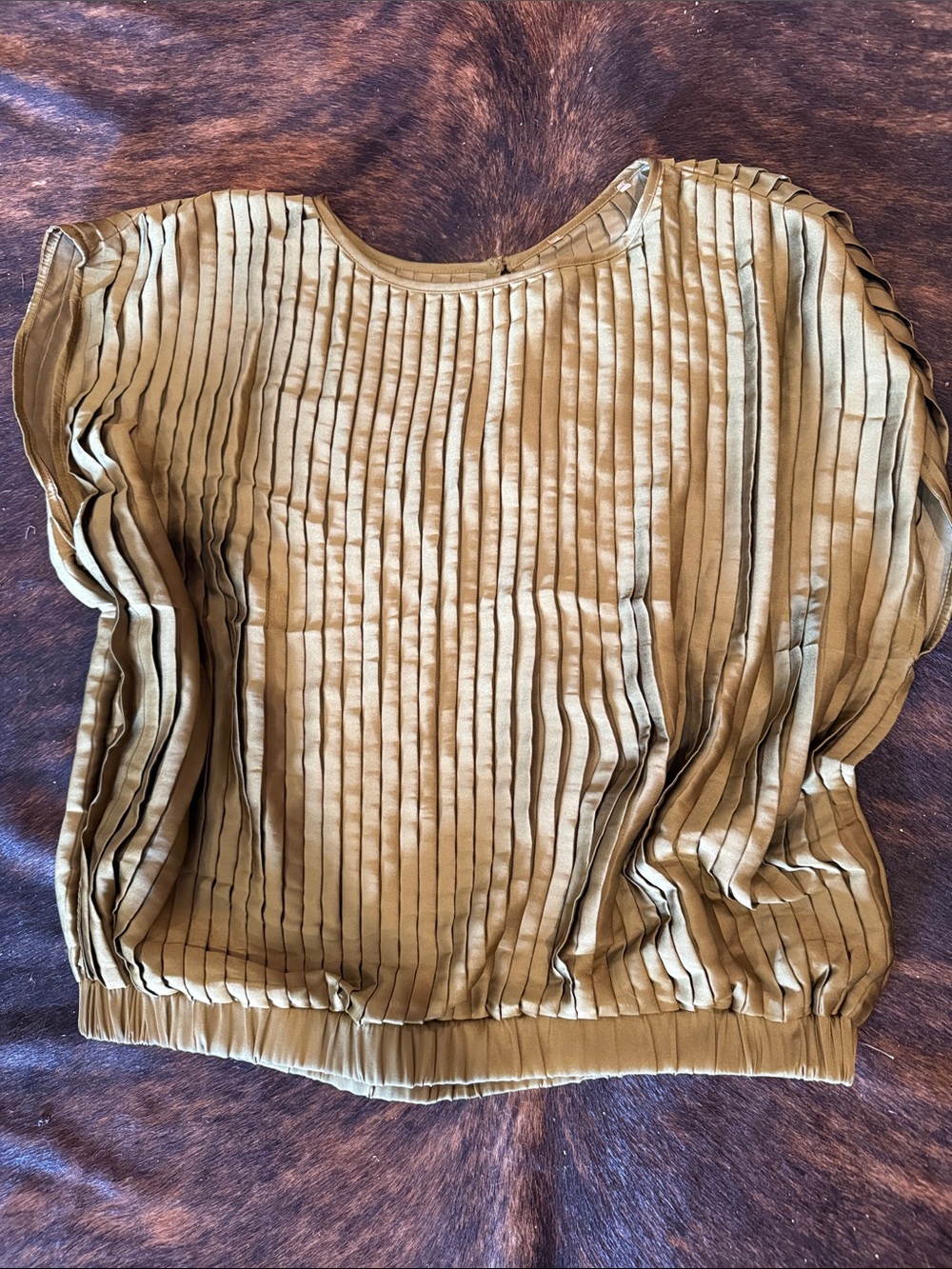 Pleated Olive Green Women's Blouse - Lightweight Scoop Neck Top